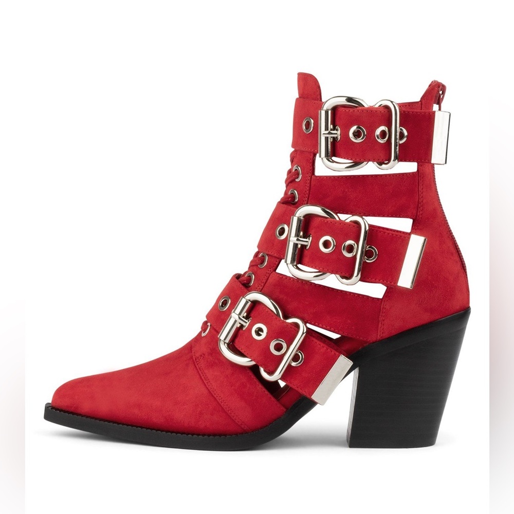 Jeffrey Campbell Red Caceres Buckle Ankle Booties Size 10- NEVER WORN